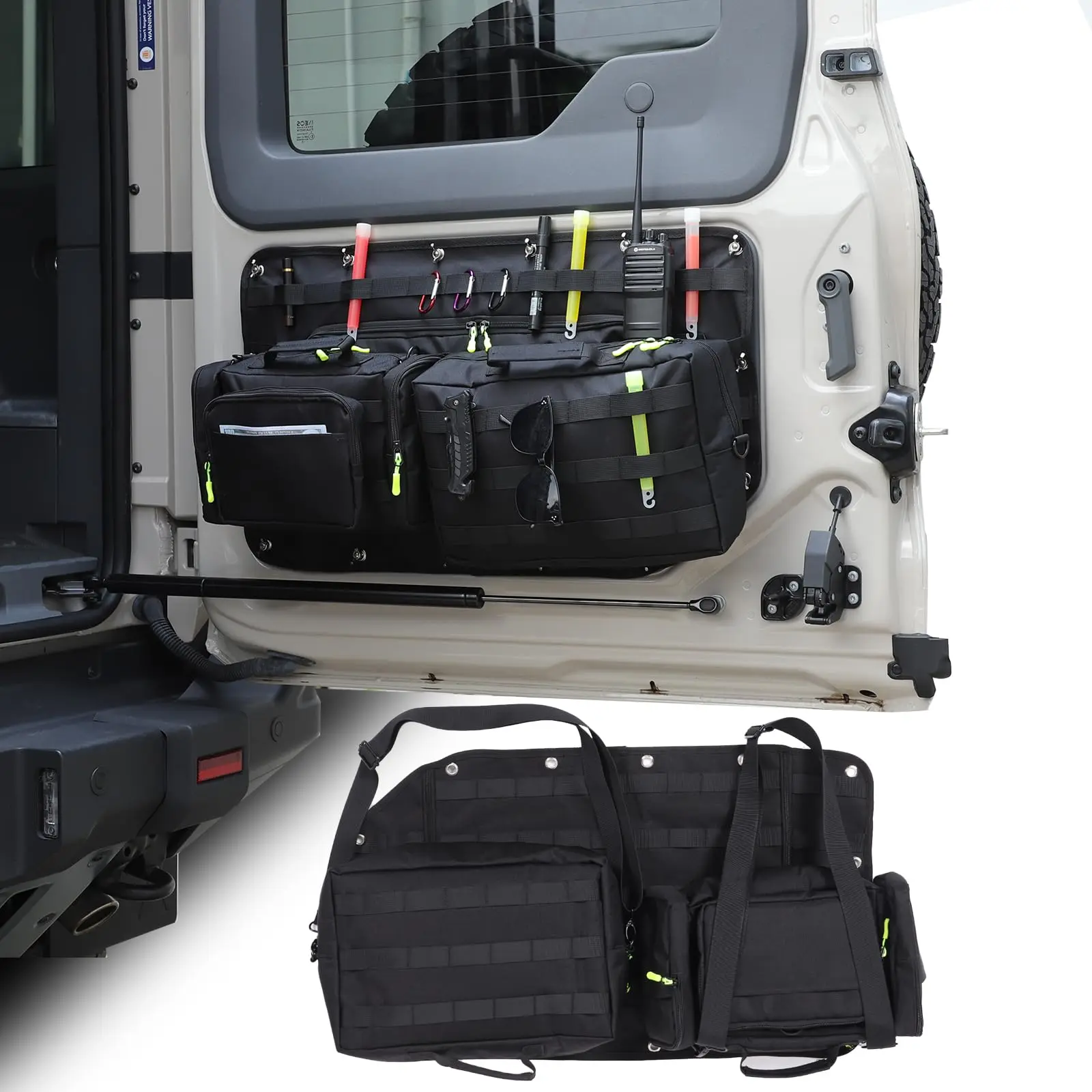 

Detachable Oxford Tailgate Organizer Bag For Vehicle Rear Door Interior Storage – 6-Piece Cargo Tool Kit With Pockets And Straps