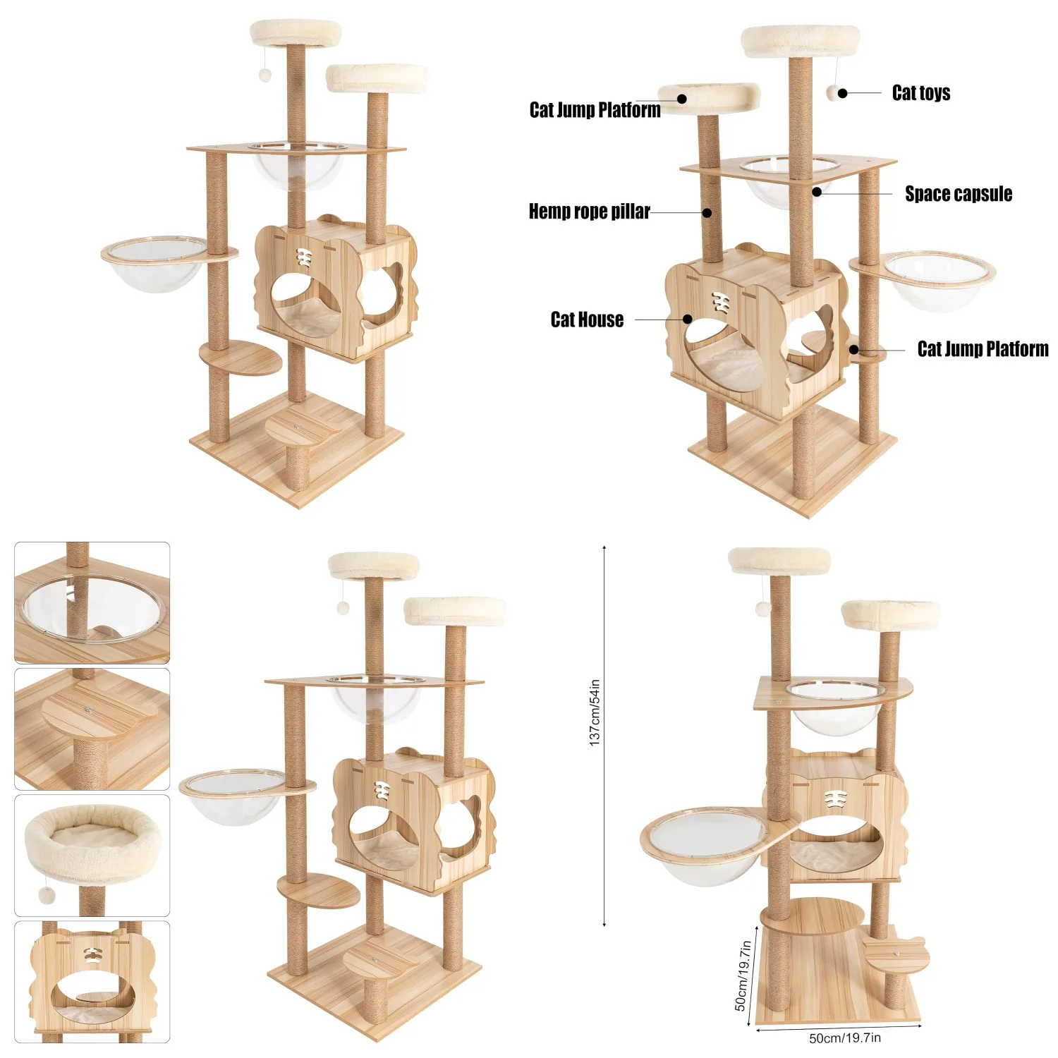 

Modern Cat Tree, 54-Inch Modern Cat Trees with Multi-Level Platforms, Sisal Scratching Posts, Multi-Level Cat Condo, Customized