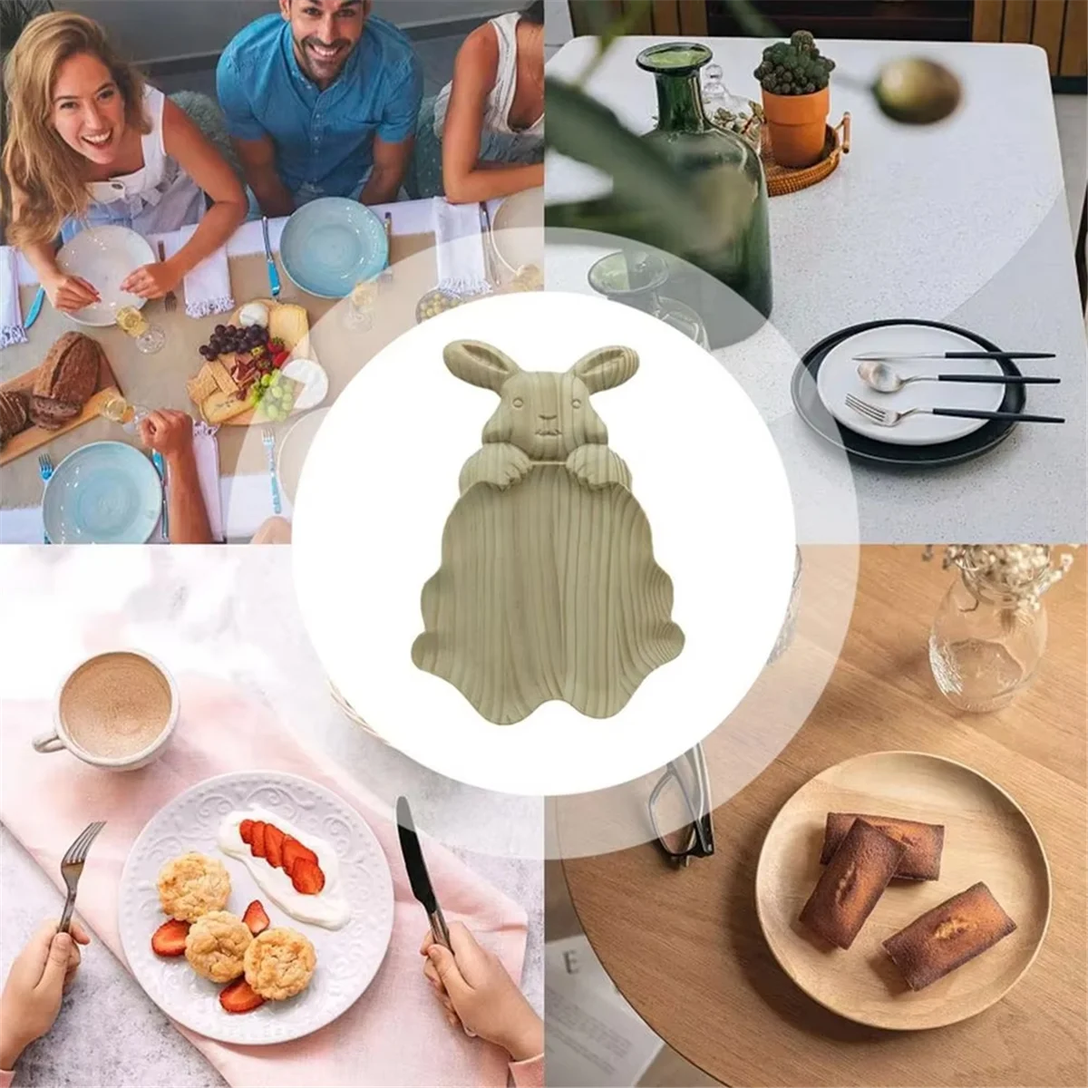 

A04I Bunny Serving Tray Bunny Shaped Snack Platters Easter Wooden Serving Plates Rustic Decorative Charcuterie Board Parties