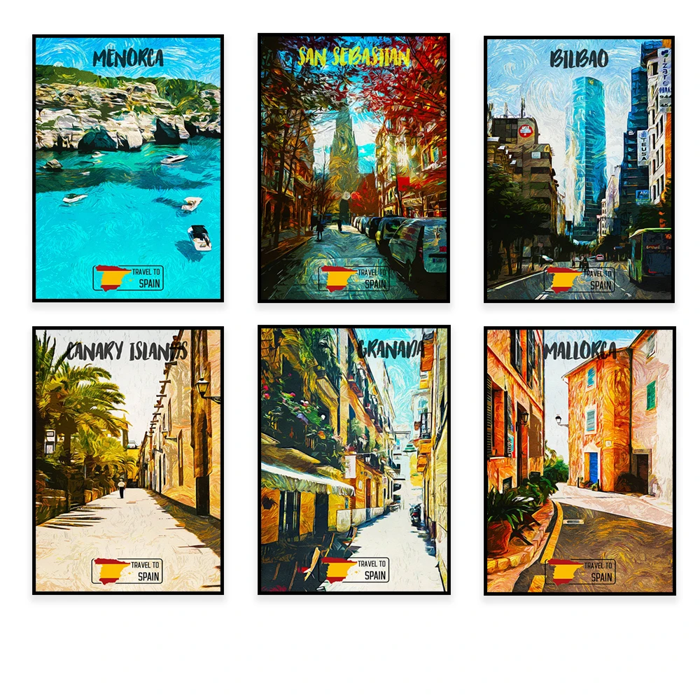 طباعة فن قماش إسبانية للسفر ، إسبانيا ، جزر الكناري ، بيلباو ، سان سيباستيان ، مينولانا ، أنيمي ، إسبانيا ، إسبانيا #4