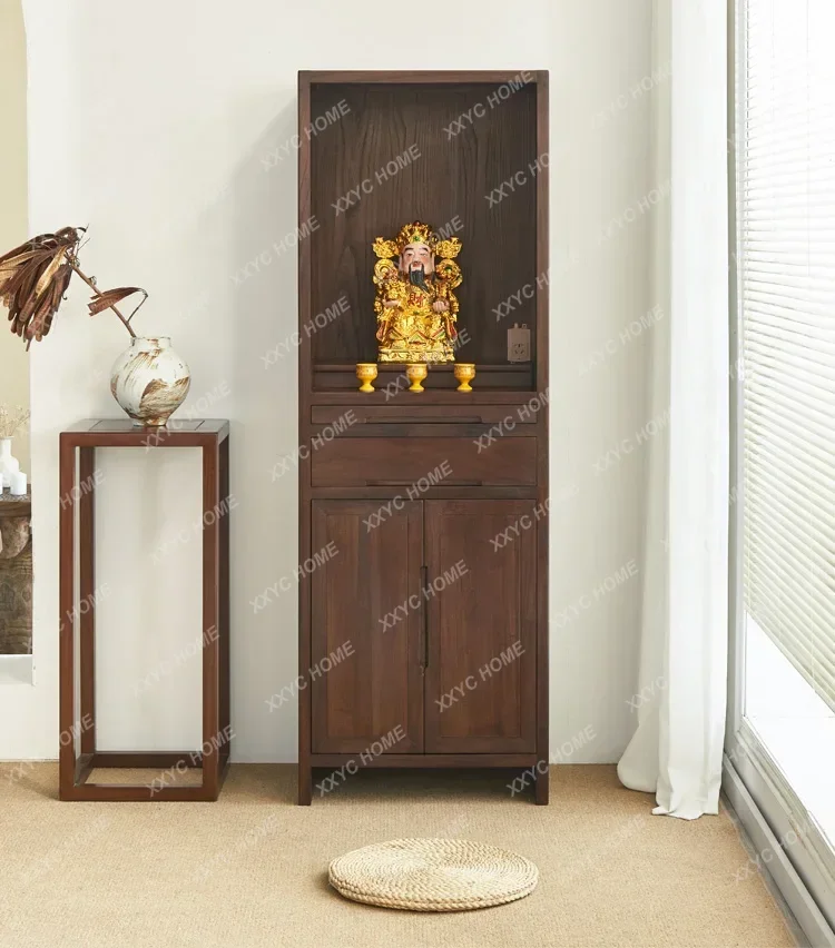 

Buddhist niche vertical cabinet household God of Wealth incense case new Chinese style cabinet with door solid wood