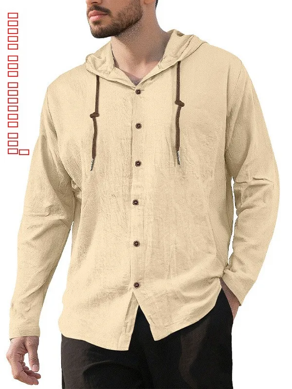 

Men's Casual Long Sve T-irt Spring Summer 2026 New Hat Cotton Linen Color Comfortable Fit Button Detail Thin Model