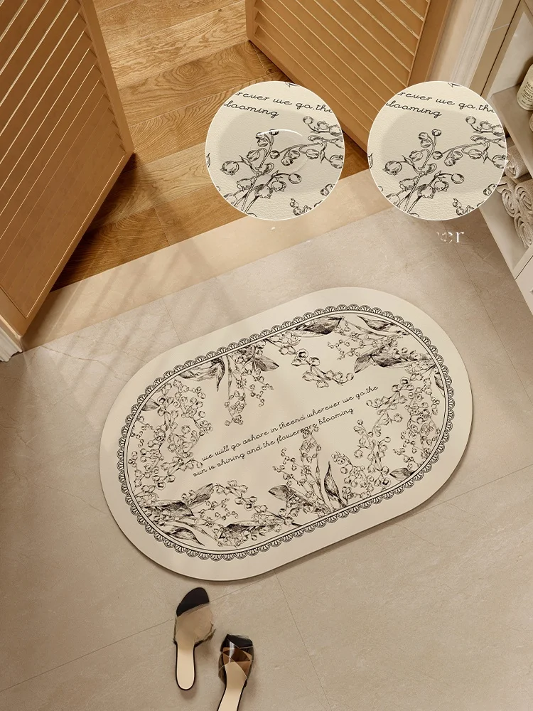 

Hand-Painted Batoom Mat Oval aped Water Absorbent Non-Slip Entrance Door Mat Eco-Friendly Leather Material for Batoom Use