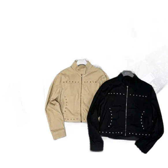 Stand Collar Long Sleeve Slim Fit Coat with Streetwear European and American Style Regular Sleeve 3D Pattern Women Autumn Jacket