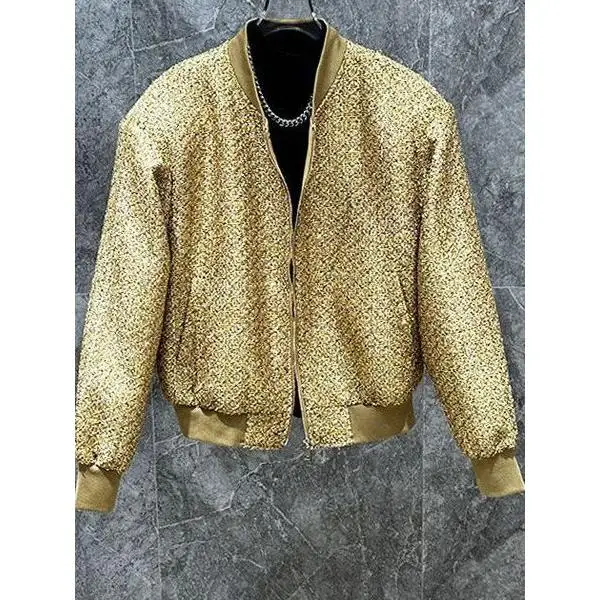 

Золотистая куртка с воротником-стойкой, повседневная мужская модная осенне-зимняя молодежная куртка-бомбер приталенного кроя