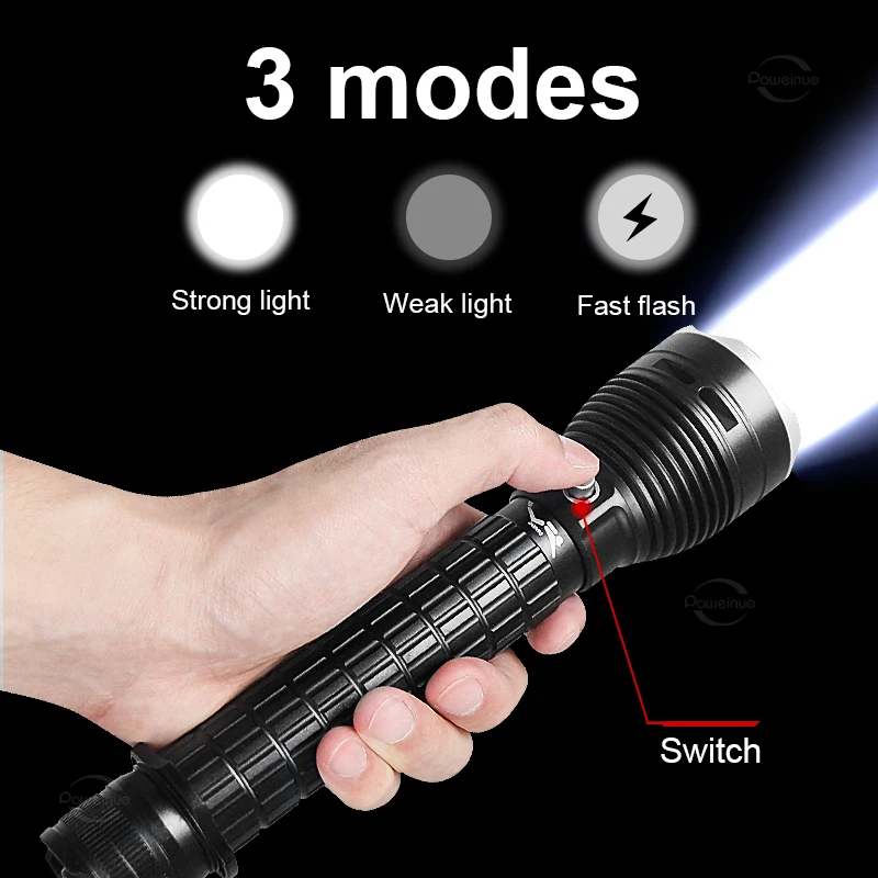 2024 Newest XHP70 Diving Flashlight Rechargeable Diving Torch IPX8 Waterproof Led Torch White Light Underwater 500m Flashlight