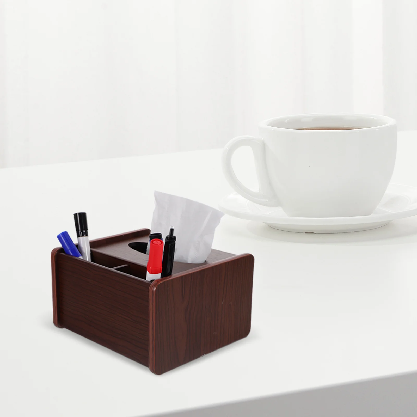 

Tissue Box Desktop Case with Remote Control Holder Pen Organizer for Home Office Hotel Living Room Desktop