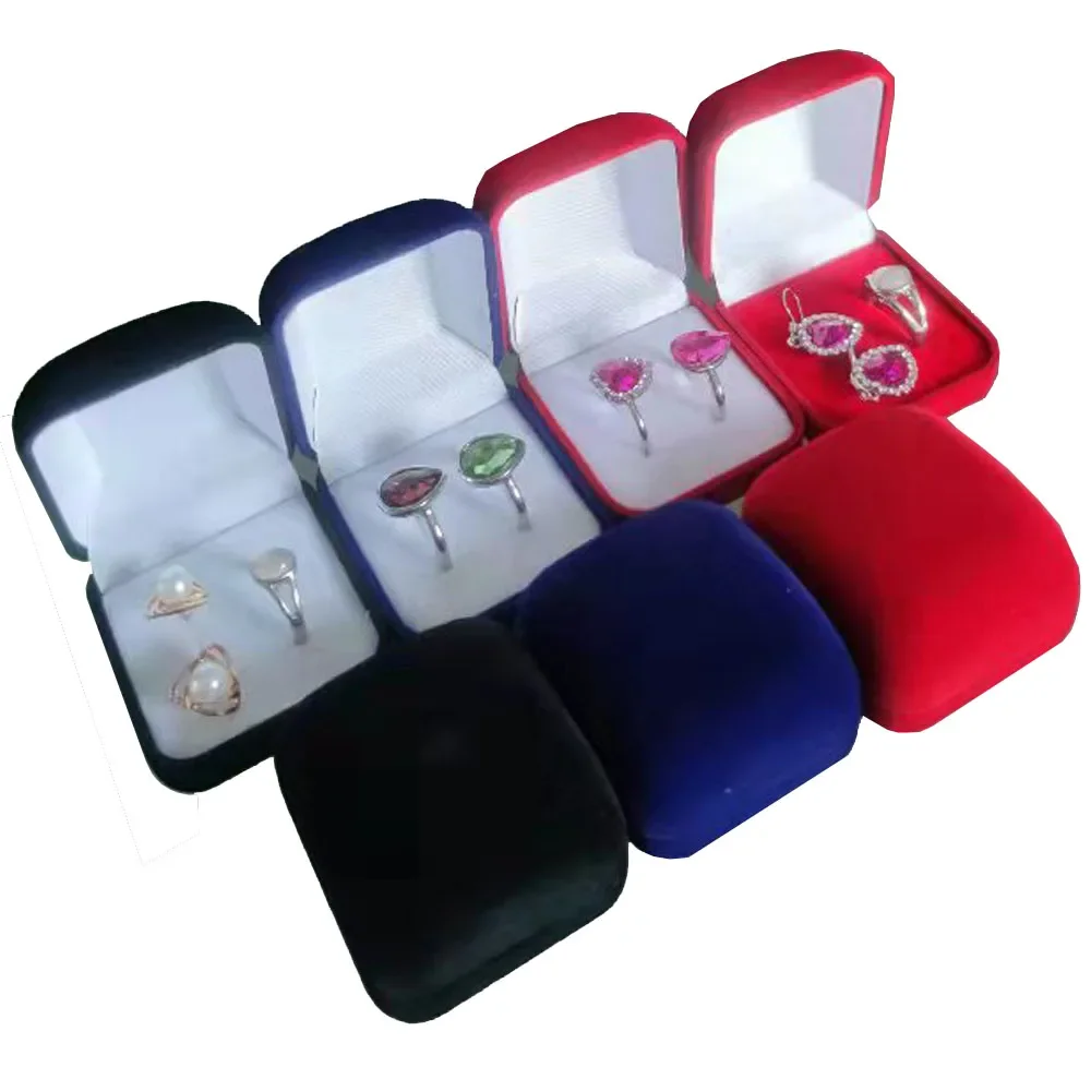 Fashion Velvet Ring Storag Box Earring Jewelry Organizer Wedding Double Ring Packaging Box Stud Gift Holder Box