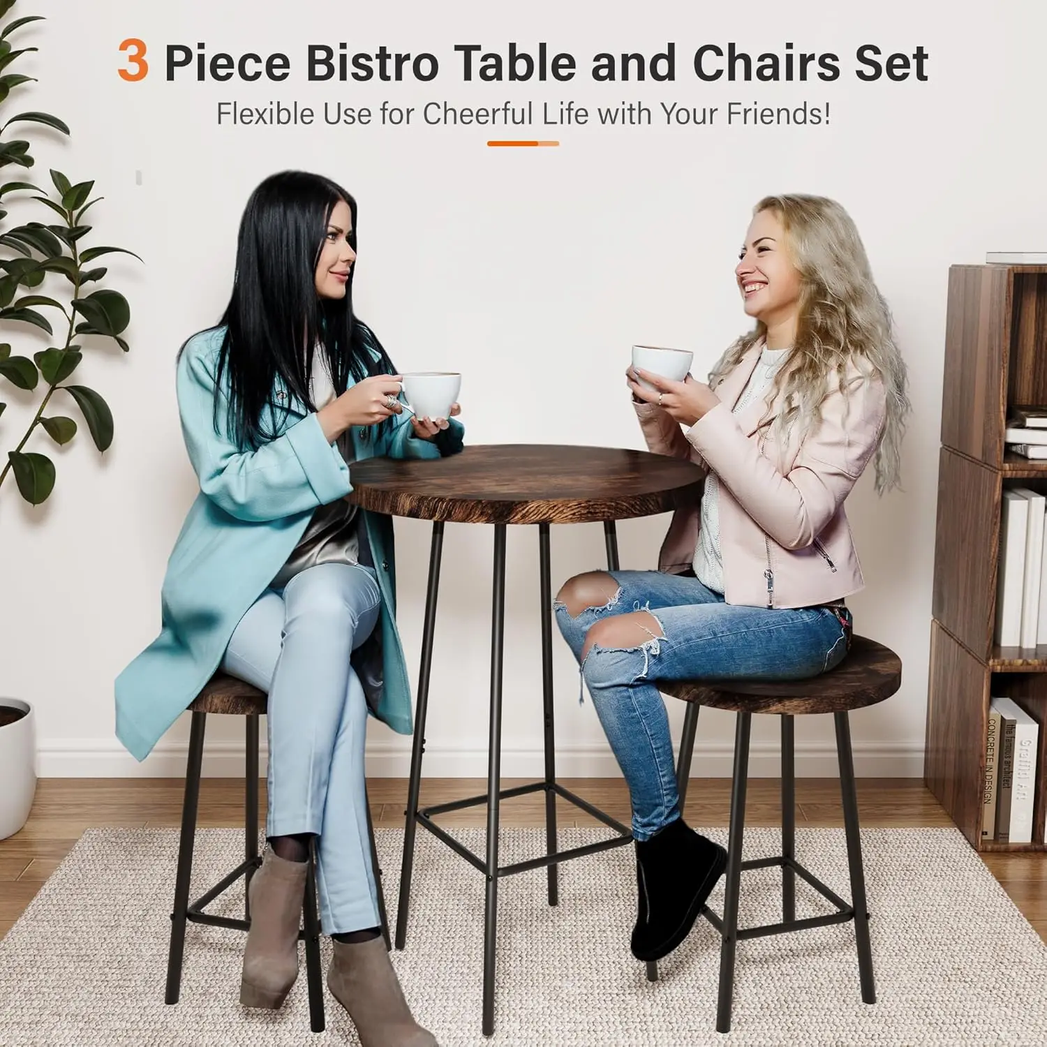 Bistro Table And Chairs Set Of 2,Pub Table,Modern Round High Top Table And Chairs,3-Piece Bar Table And Chairs Set For