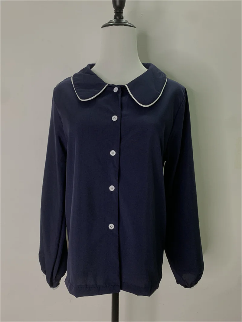 Autumn Vintage Women Shirt Elegant Turn Down Collar Woman Blouse Blue Long Sleeve Ladies Shirts Tops Blusas