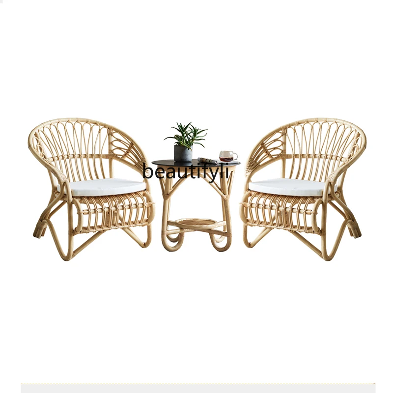 Chinese Chair Single-Seat Sofa Chair Balcony Rattan Chair Three-Piece Bed & Breakfast Occasional Table and Chair Combination