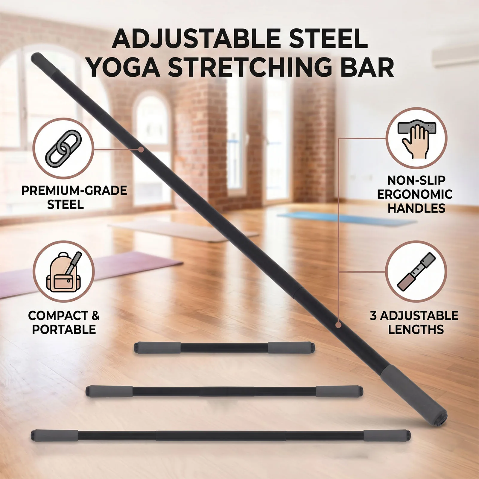 Exercise Stick for Mobility Adjustable Stretching Stick with Non Slip Ends Exercise Dowel for Pilates Balance Pole Stretch Bar