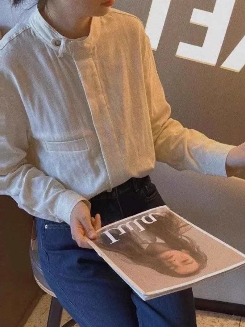 

Comfortable Soft Cotton Long Velvet Casual irt Small Collar Elastic Youthful All-Match Spring Faionable Ladies' irt