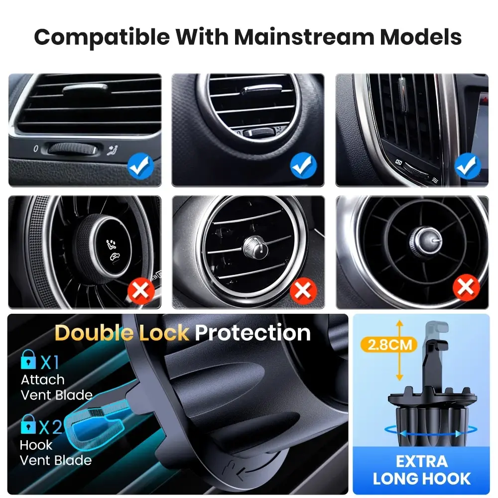 TOPK Air Vent Car Phone Holder Mount,[Big Phones&Thick Case Friendly]Cell Phone Holder for Car Hands Free Clamp Cradle Vehicle image 3