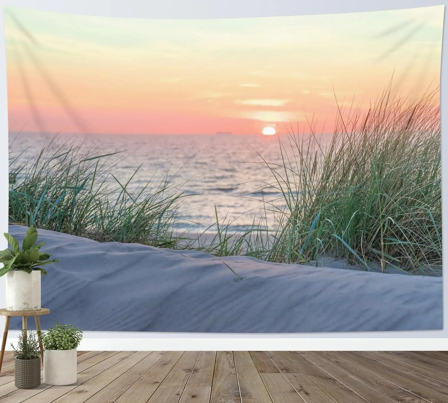 Large Polyester Beach Tapestry Wall Hanging Coastal Sunrise Ocean Boho Decor Nursery Room Art Print Seaside Tropical Style