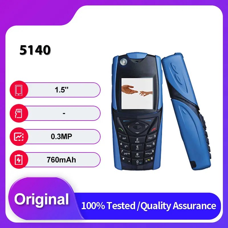 Оригинальный разблокированный мобильный телефон 5140 с одной SIM-картой, GSM 850/900/1800 2G, с фонариком, английской клавиатурой, произведено в Финляндии