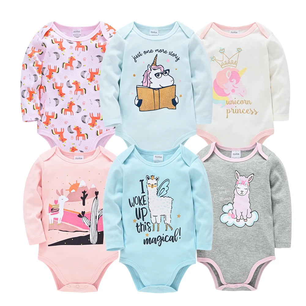 6 Pieces Set Baby Girls Clothing Christmas New Year Baby Rompers Deer Printing 100% Cotton Newborn Bodysuit Pink Kids Clothes