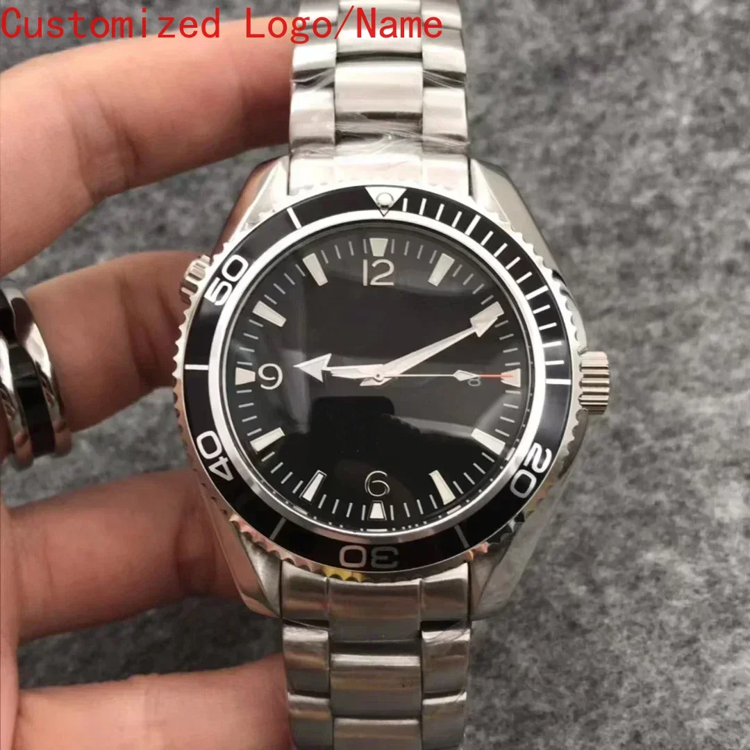 الرجال حالة 600 Relogio Masculino ساعة ميكانيكية المحيط الكون الصلب الأسود الأزرق السيراميك 007 ريترو ساعات أوتوماتيكية مخصصة