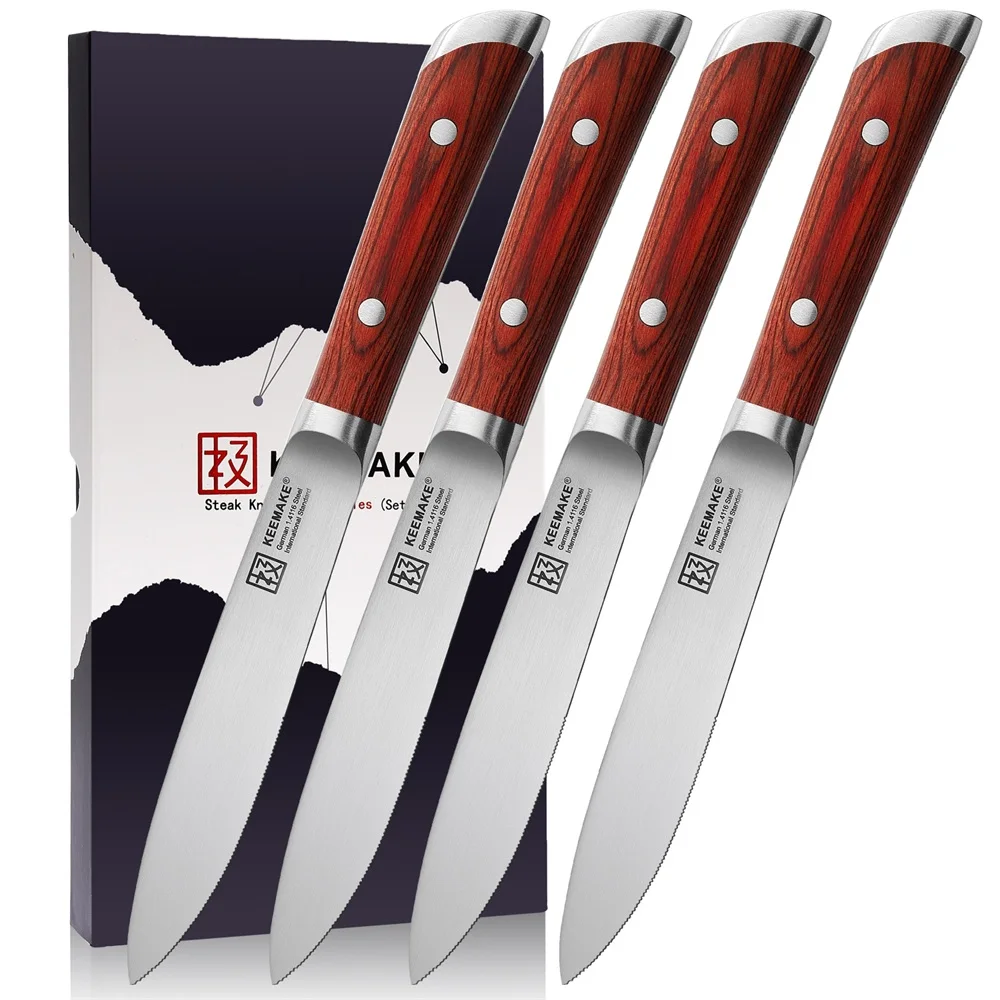 KEEMAKE 4PCS Steak Knives Set 5.5 Inch Stainless Steel Table Meat Cutting Knife Ultra Sharp Tableware Slicing Tools