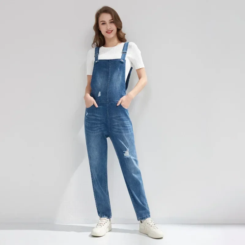 2024 New Autumn and Summer Women Casual Blue Overalls Jeans Fashion Cotton Ladies Pants