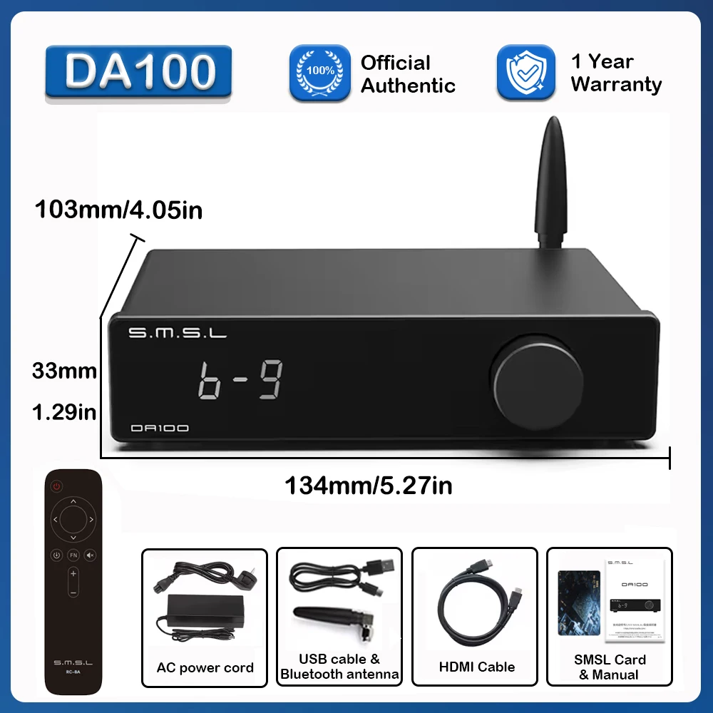 SMSL DA100 パワーアンプ TAS5827x2 チップ搭載 HDMI ARC Bluetooth5.3