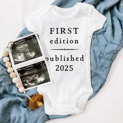 Firste Edition Published 2025 Pregnancy Print Announcement  Baby Romper Newborn Bodysuit Funny Infant Summer Short Sleeve Outfit