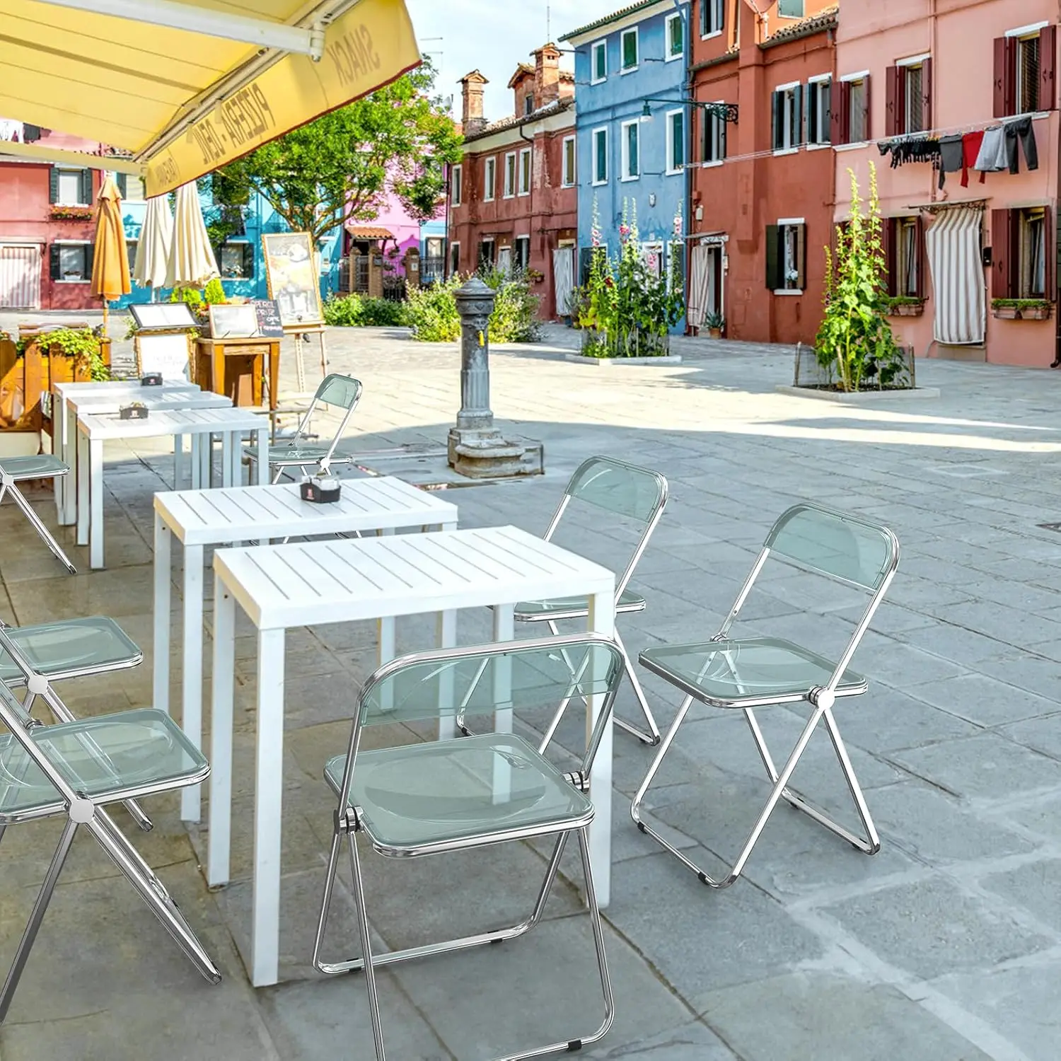 Acrylic Folding Chairs 4 Pack, Clear Chair Foldable and Stackable, Plastic Panel & Metal Chrome Frame