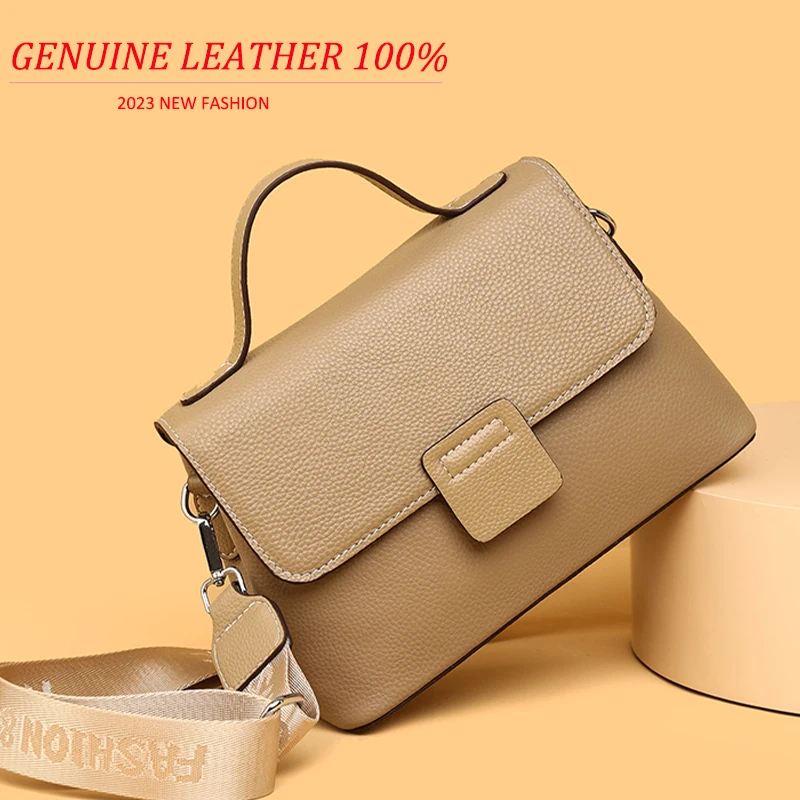 High Quality Cow Leather Women Shoulder Crossbody Bag 2023 Luxury Solid Genuine Leather Ladies Handbag Female Messenger Tote Sac