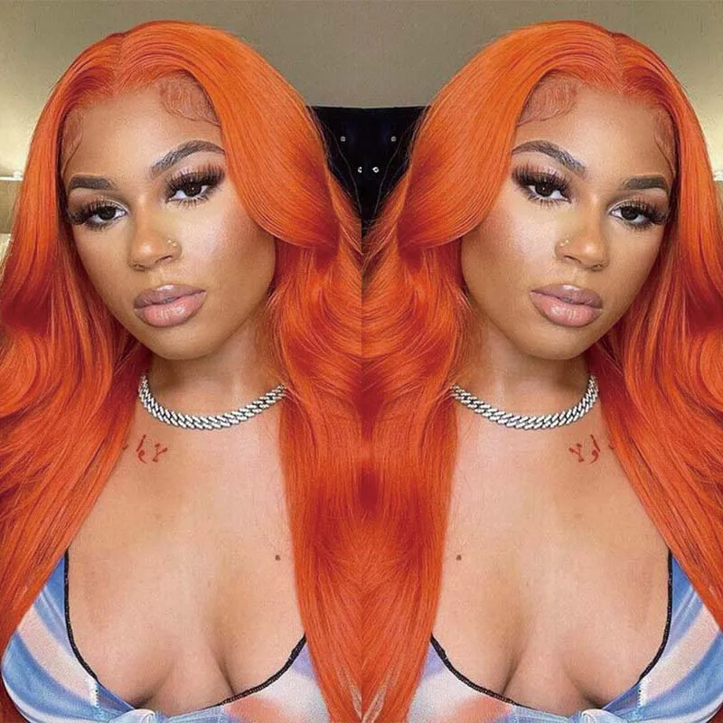 

#350 Orange Ginger Colored Body Wave HD Lace Wigs Brazilian Remy Human Hair Frontal 13x4 Closure 5x5 Lace Front Wig on Sale