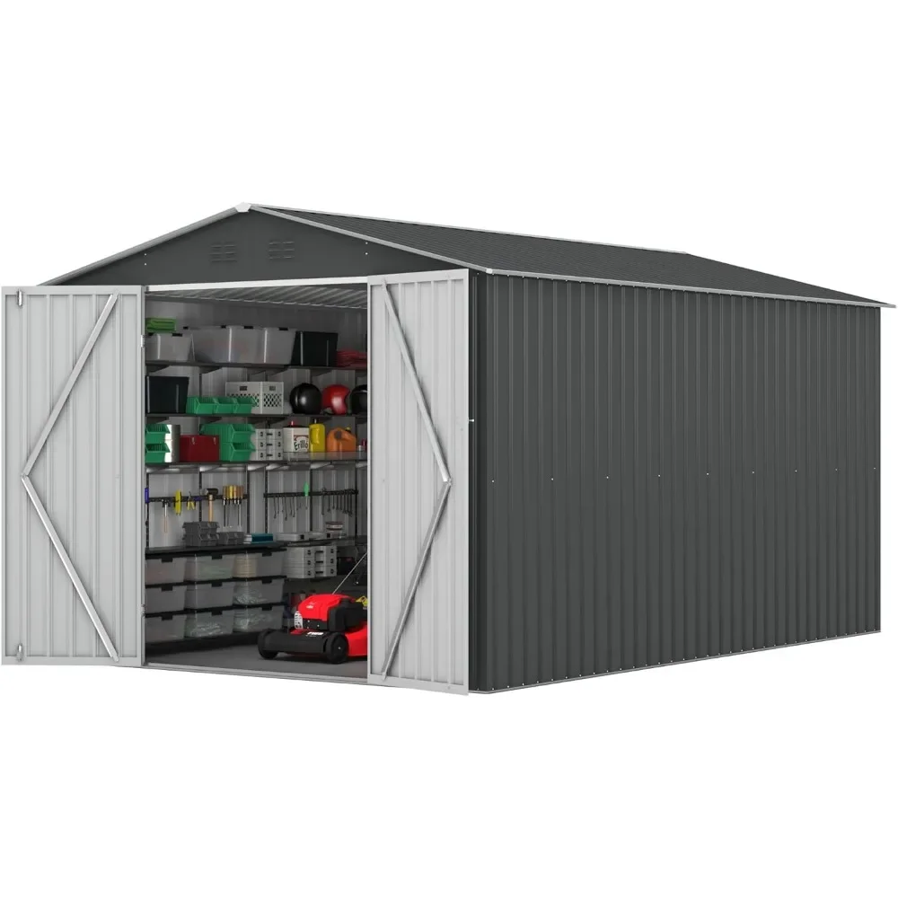 8x12 FT Outdoor Storage Shed, Large Metal Tool Sheds with Updated Frame Structure and Lockable Doors, Garden Shed