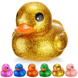 Giant Glitter Rubber Duck 6.89 Inch Big Sparkly Rubber Ducky Bathtub Toy with Squeaky Sound for Baby Shower Beach Pool Activity