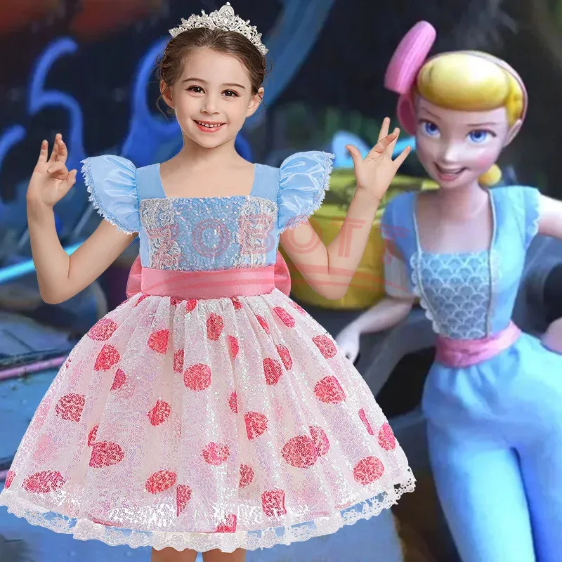 

2025 New Movies Costumes for Girls Cosplay Toy Princess Bo Peep Dot Sequin Lace Dress With Headband Summer Fancy Girl Pa ★★★