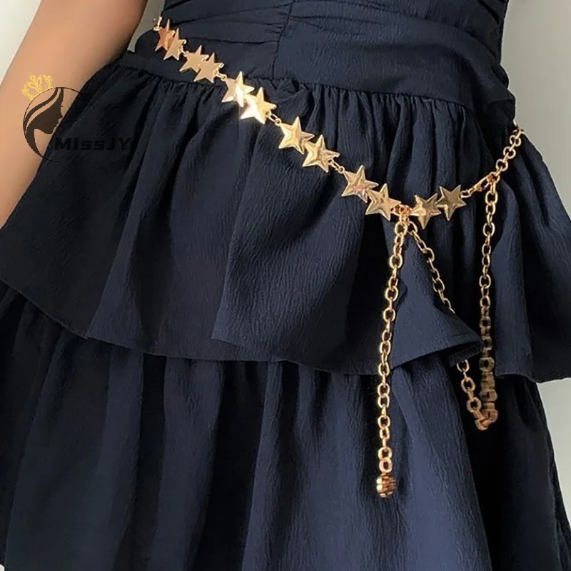 ผู้หญิงวินเทจเข็มขัดเอวหญิงโลหะ Star Pentagram เข็มขัดพู่เข็มขัดเอวผู้หญิงตกแต่งเครื่องประดับ