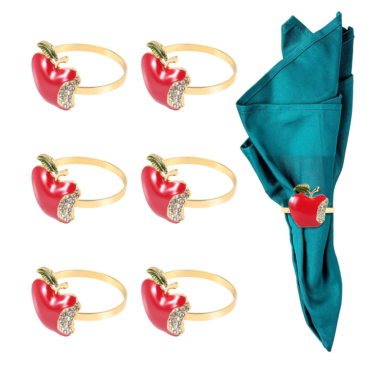 Juego de 6 servilleteros, servilletero de manzana roja para boda, cena, banquete, servilleta para Navidad, cumpleaños