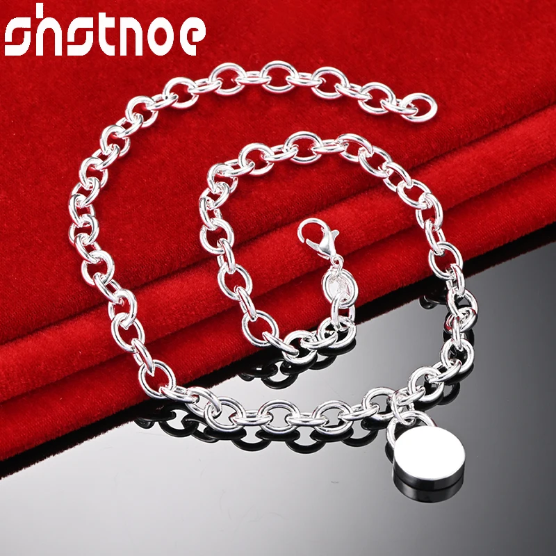 

SHSTONE 925 Sterling Silver Lock Pendant Necklaces For Woman Trendy Party Wedding Birthday Banquet Chain Fashion Jewelry Gifts