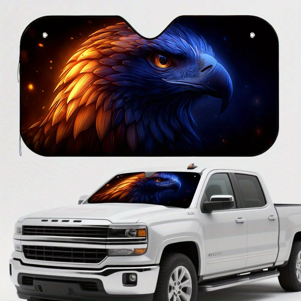 Pare-soleil de voiture 2D Flat Fiery Eagle Majesty Design, pliable et élégant, garde votre véhicule au frais, Installation facile avec 4 Suct, 1 pièce