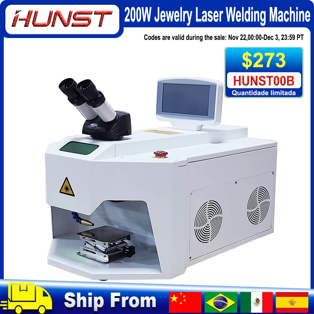 HUNST 200W Jewelry Laser Spot Welding Machine Laser Soldering With HD CCD Microscope for Gold Silver Chain Ring Pendant Denture