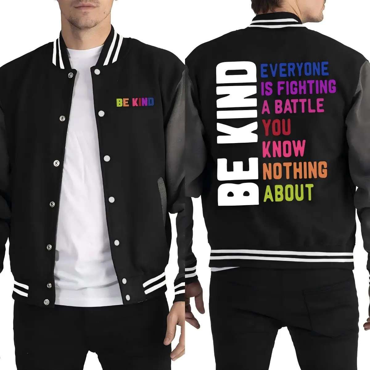 

Be Kind красочная художественная куртка с буквенным принтом, мужская модная свободная бейсбольная форма, осенняя уличная одежда в стиле хип-хоп, универсальное флисовое пальто