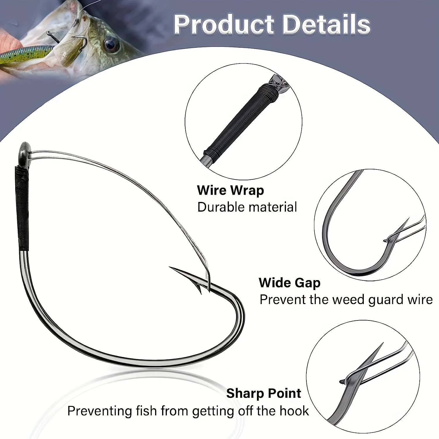 YOTO 20PCS Weedless Hooks,Wide Gap Wacky Worm Hook,Wacky Weedless Style Rig Hook