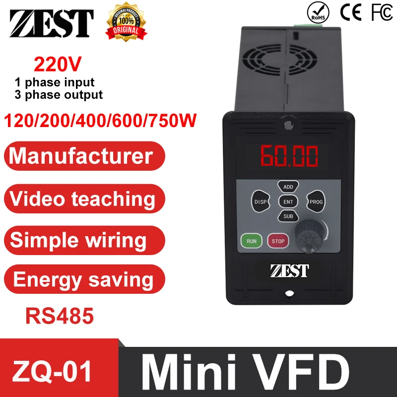 Mini VFD Variable Frequency Drive  Input 1ph 220V Output 3ph 220V Converter  200W 400W 750W for AC Motor Speed Control Inverter