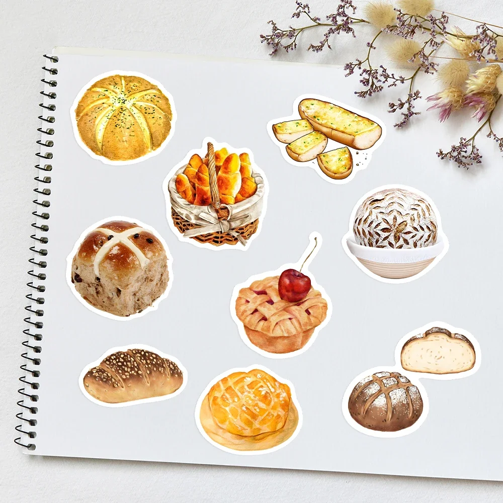 Watercolor Bread Baking Stickers Baguette Donut Croissant Pie Toy Gift Decorative Decal for Phone Bottles Scrapbook Waterproof