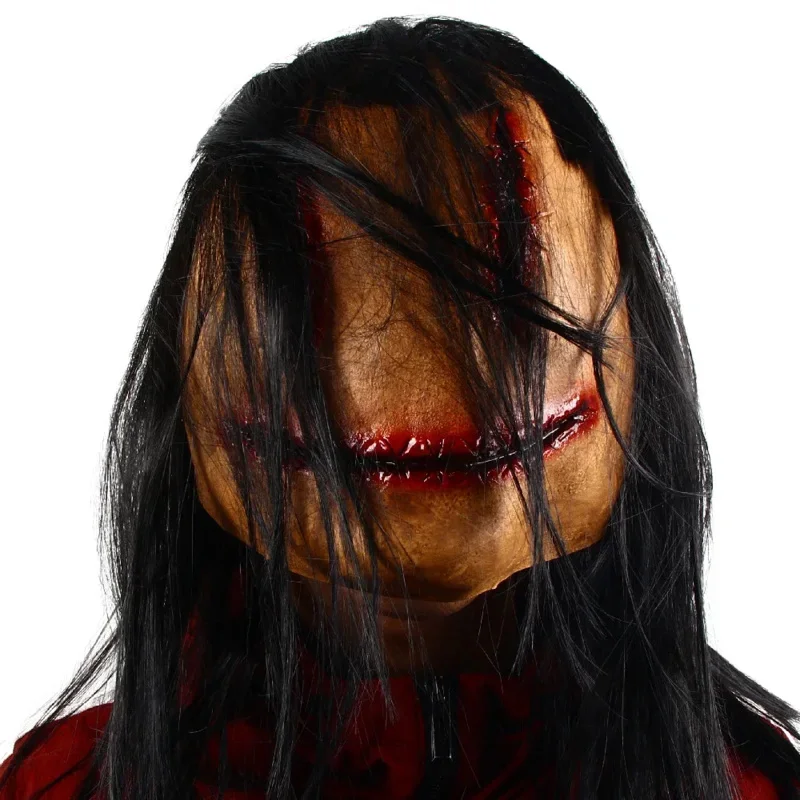 Fancy Dress Party Bloody Horror Smiley Cosplay Tricky Costume Props Halloween Mask Long Hair Scary Mas MN5