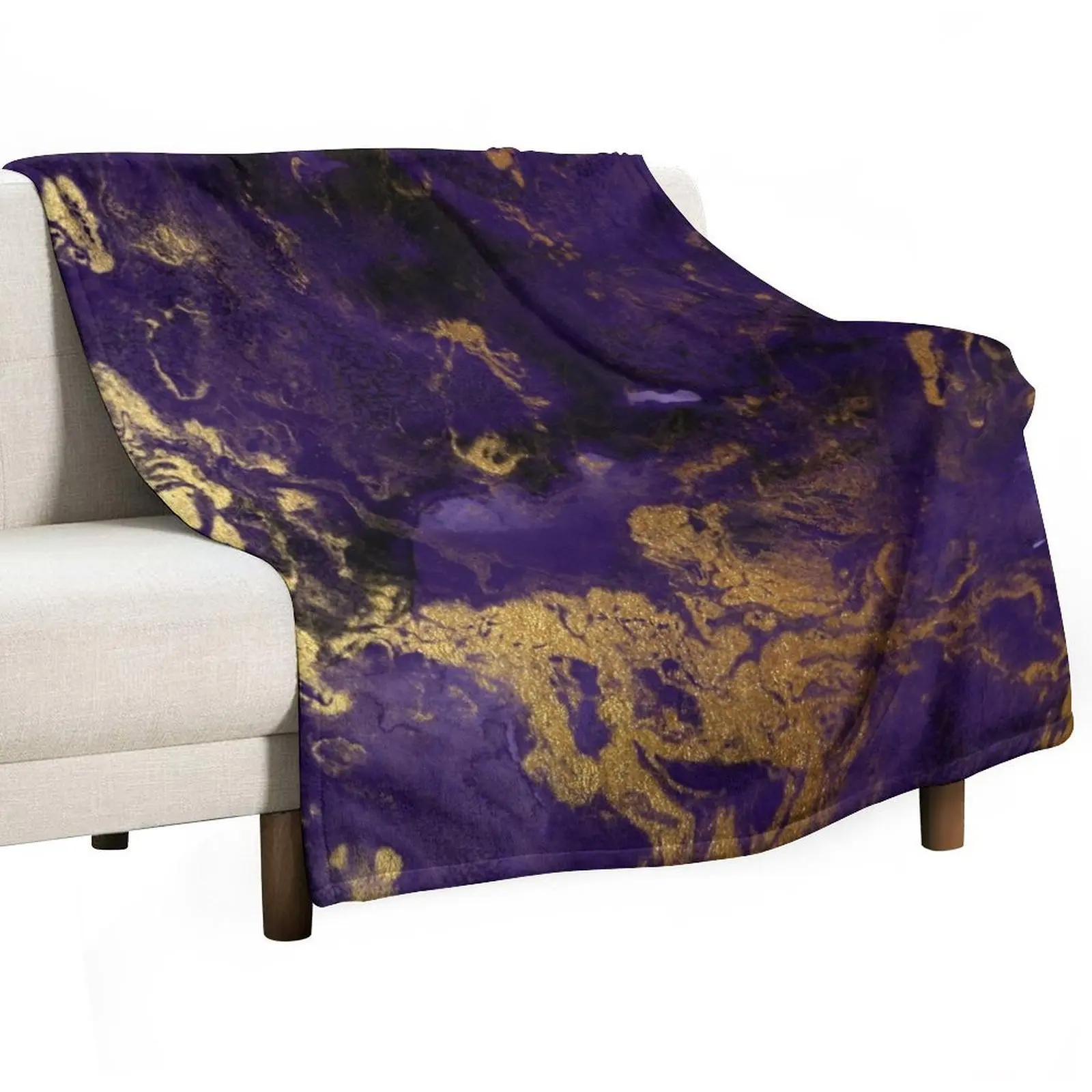 

Dark Purple Ink Faux Marble Texture with Gold Veins Throw Blanket Vintage for babies Soft Big Blankets