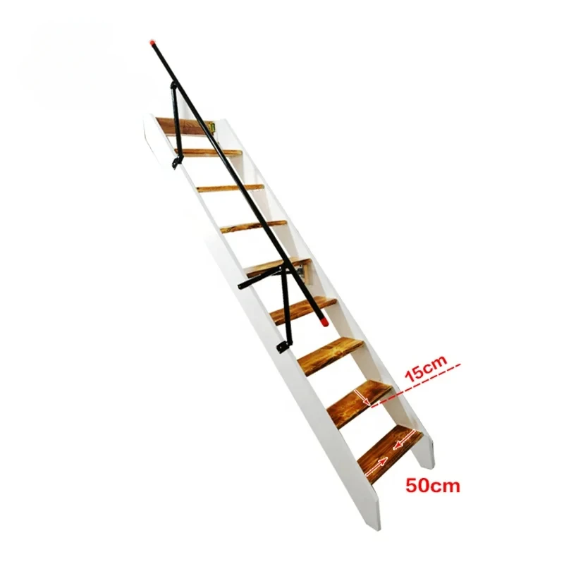 

Hotel Use LY-067 Side-mounted Modern Solid Wood Telescopic Attic Loft Domestic Ladder Folding Stairs with Anti Skid Steps