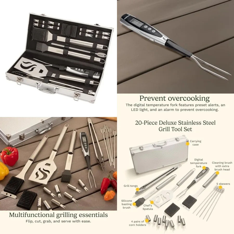 

Deluxe Grill Tool Set, Grill, BBQ Accessories with Aluminum Case, Stainless Steel Grilling Accessories, BBQ tools, Grilling Gif
