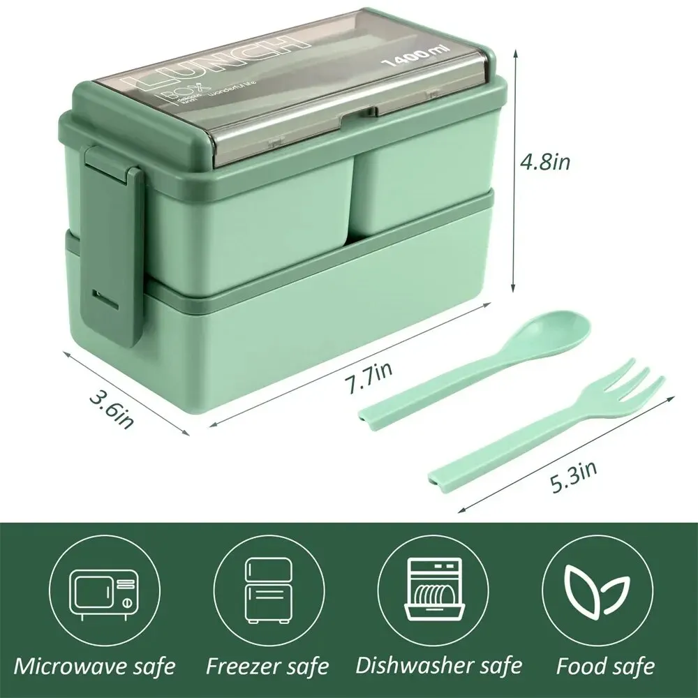 1Pc Double Layer Portable Lunch Box For Kids With Fork and Spoon Microwave Bento Boxes Dinnerware Set Food Storage Container