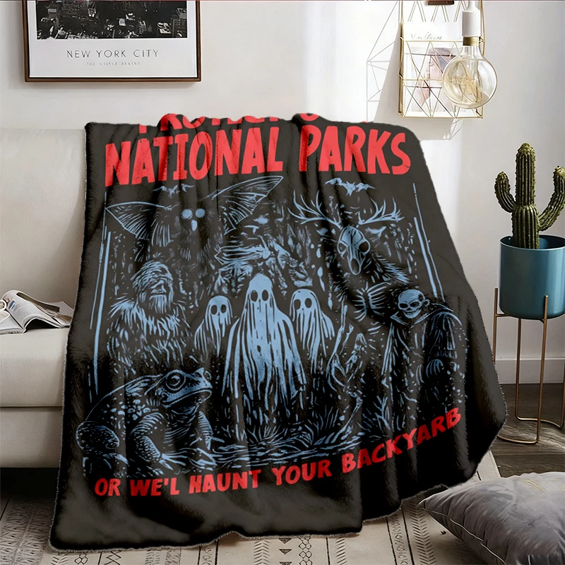Cryptid Creatures National Parks ? Flannel Blanket : 90s Protect Our Parks Vintage Camping Hiking Comfy Bl