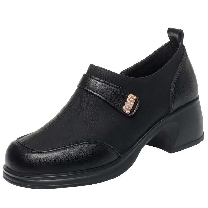 2024 New Slip On Spring Soft Shoes Woman Vintage Ladies Dress Pumps Thick High Heels Platform Shoes Retro Brown Daily  Shoes