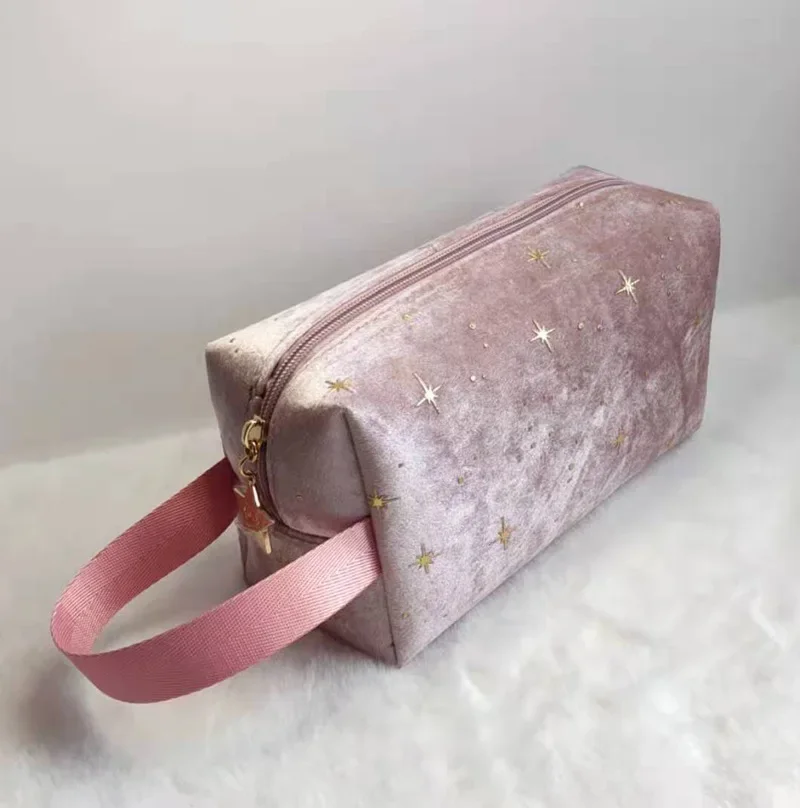 

High Quality Female Handbag Star Solid Color Velvet Small Portable Storage Bag Large Capacity Velvet Cloth Travel Cosmetic Bag