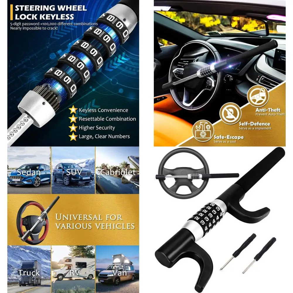 

Замок на руль, автомобильный замок, противоугонный замок без ключа, выдвижной выдвижной пароль, 5-кодовый кодовый замок, универсальный для тяжелых условий эксплуатации